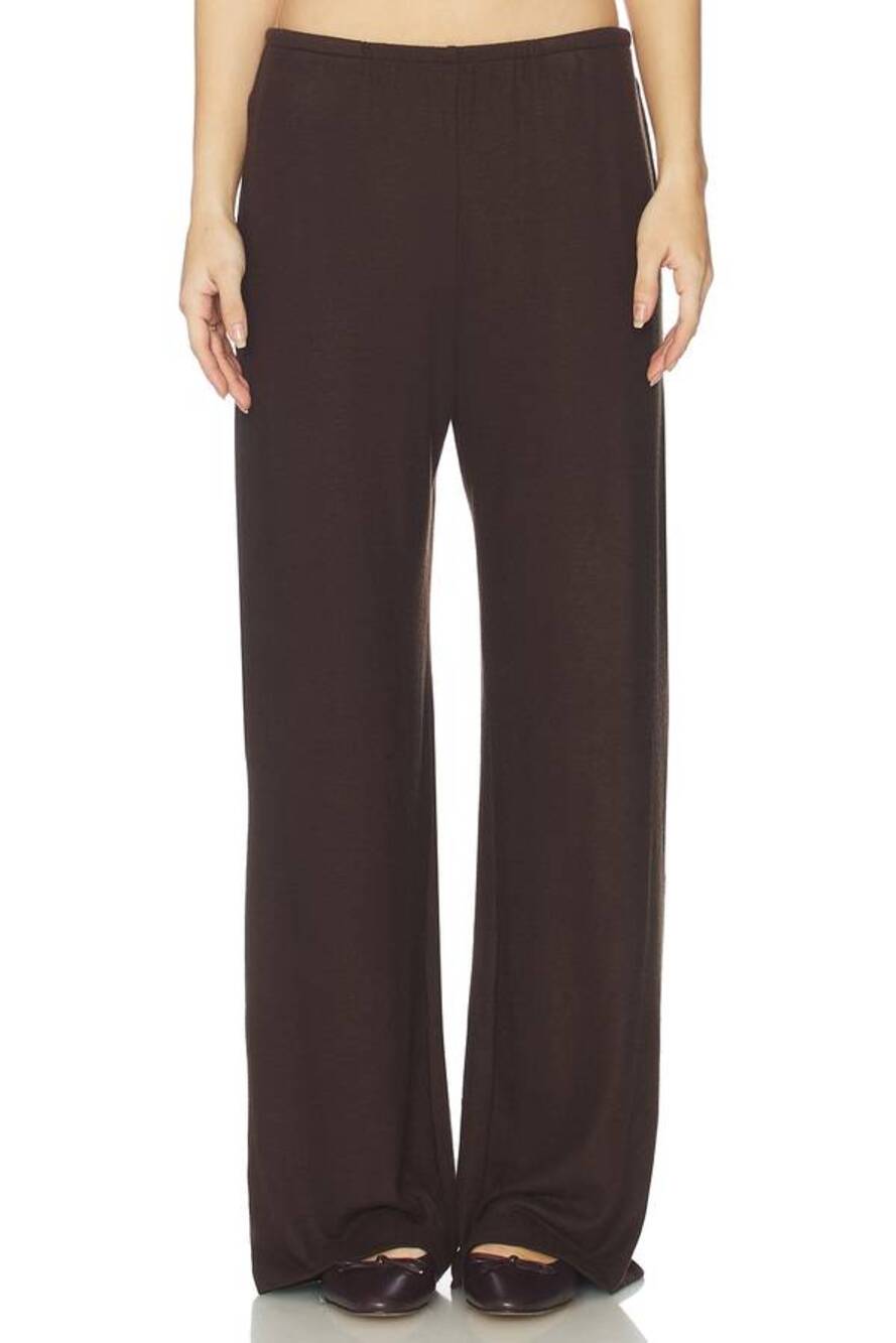 Vince Satin Pleated Wide Leg Trouser Pant in Dark Fig 4